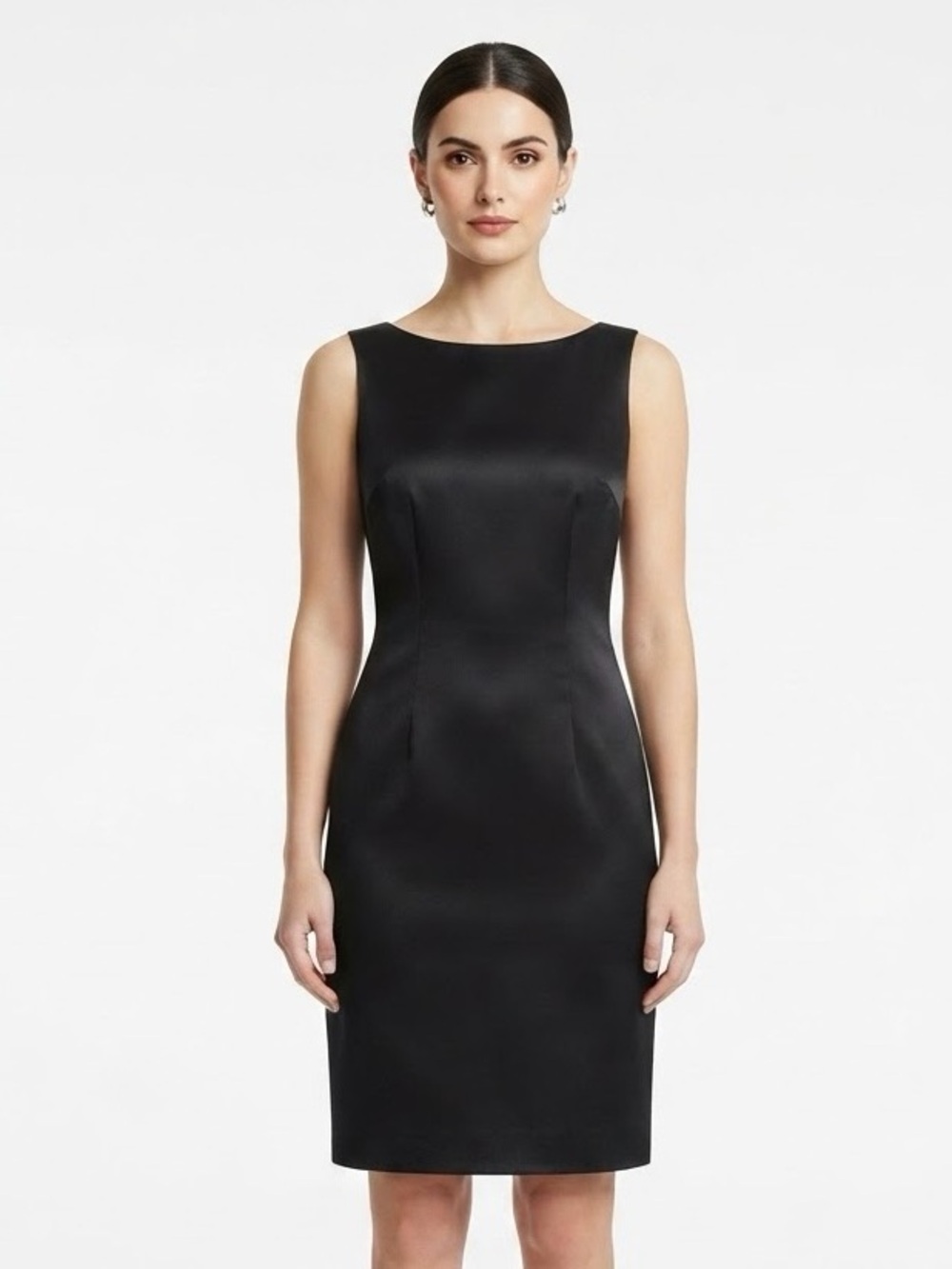 ALYX Dress 8 Black Satin Sheath Formal Cocktail Short Sleeveless Elegant